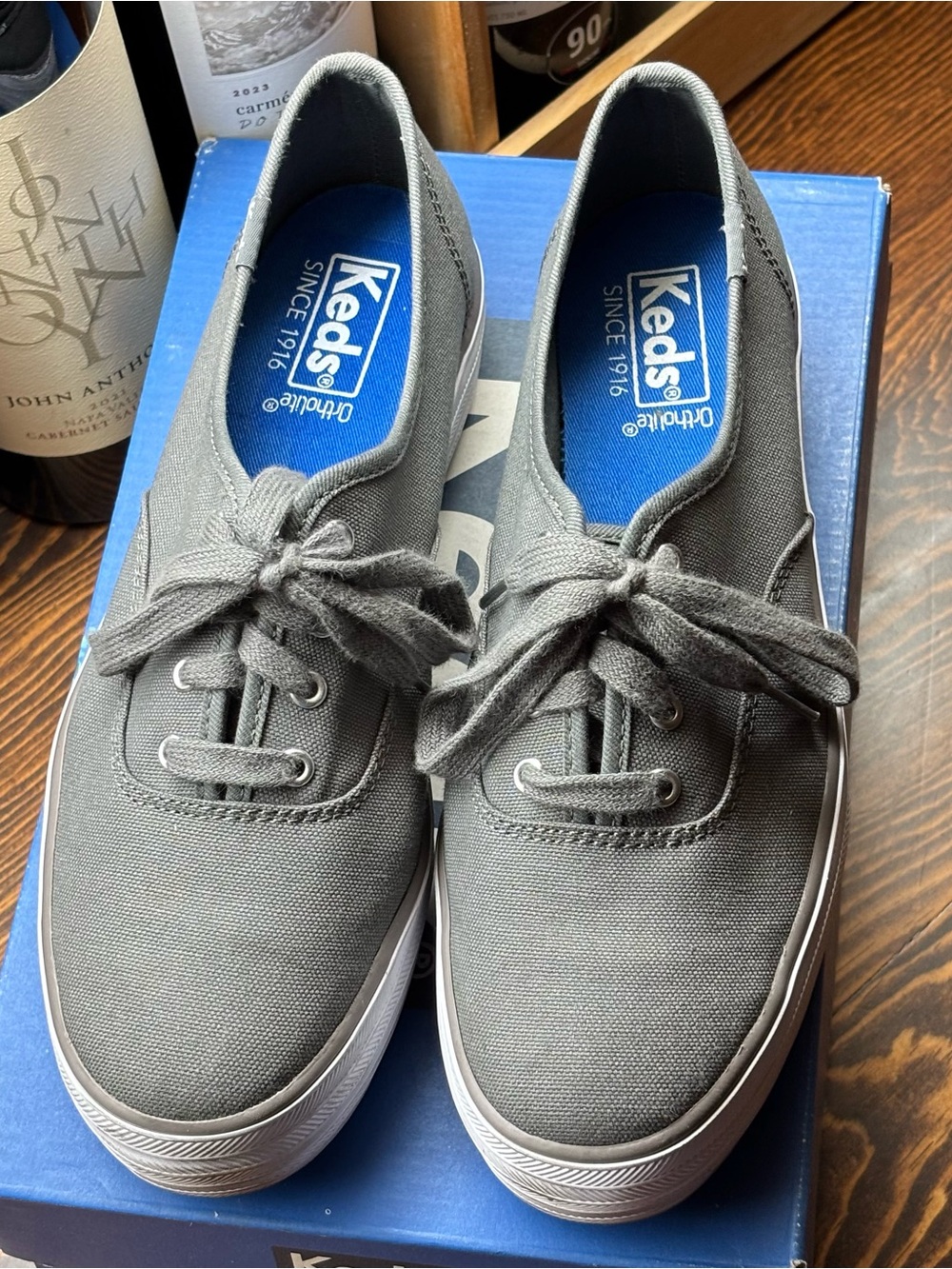 Keds Women’s Canvas Sneakers in Gray with Blue Insole